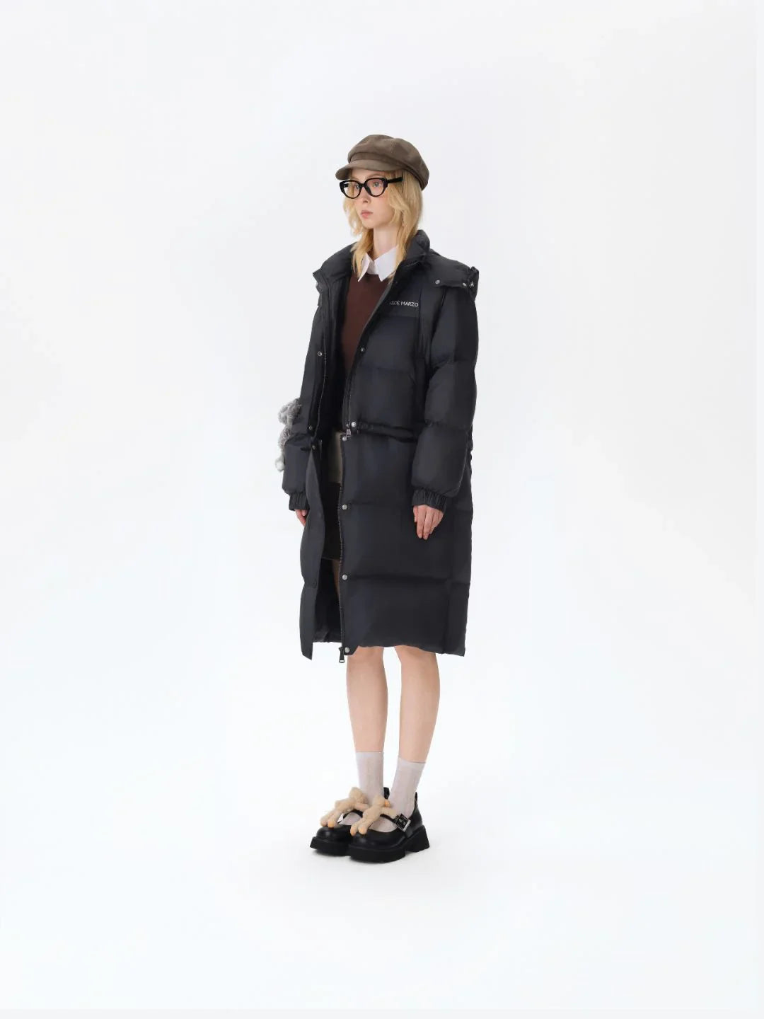 13DE MARZO Base Bear Long Down Jacket Black