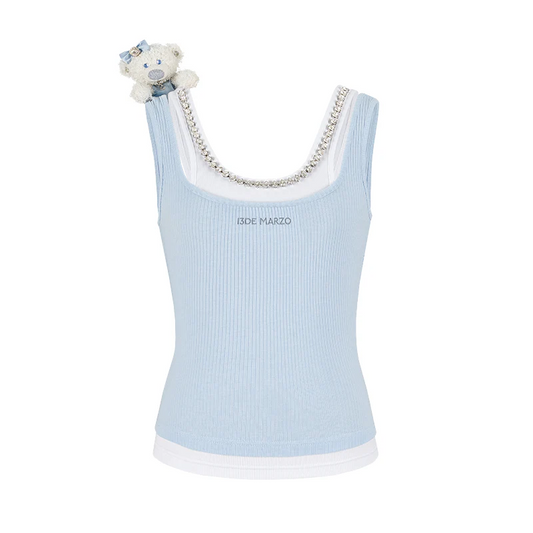 13DE MARZO Faux Gem Vest Blue