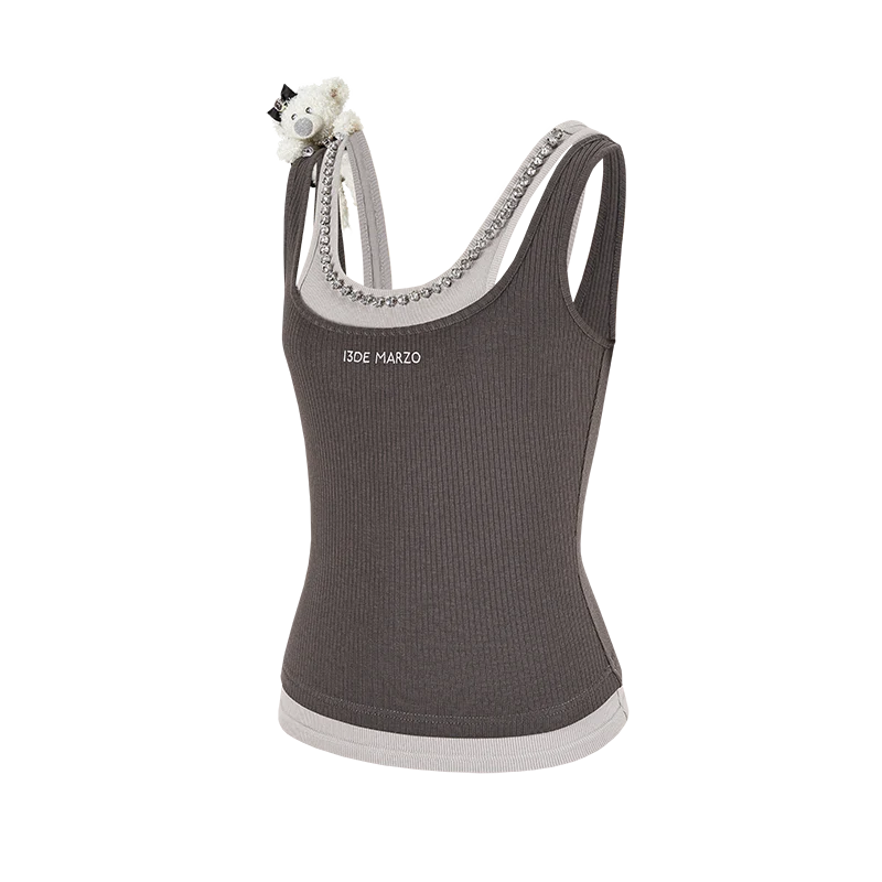 13DE MARZO Faux Gem Vest Dark Grey