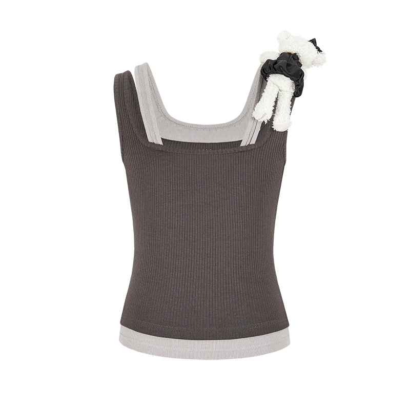 13DE MARZO Faux Gem Vest Dark Grey
