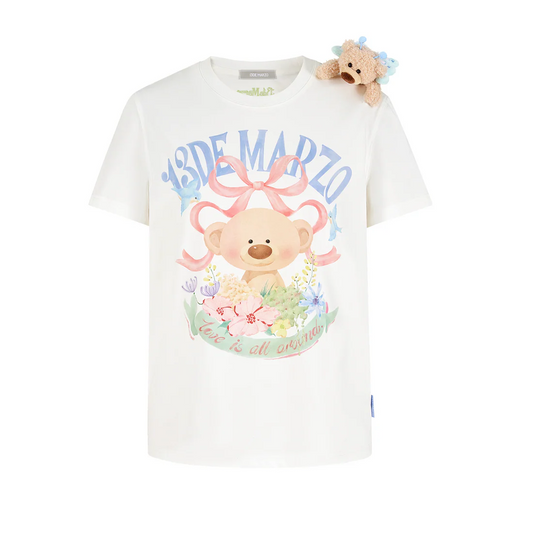 13DE MARZO Floral Bear Illustration T-Shirt