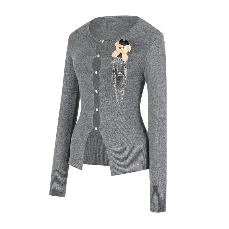 13DE MARZO Sparkle Pearl Chain Cardigan Dark Grey