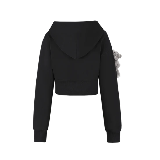 13DE MARZO Tapered Waist Bear Zip Hoodie Black