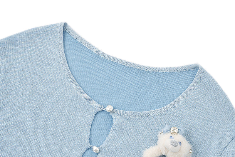 13DE MARZO Sparkle Pearl Chain  Cardigan Blue