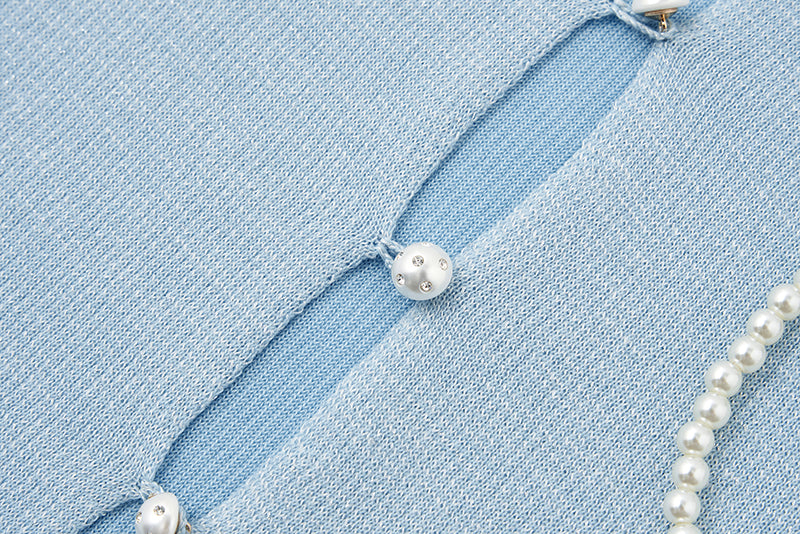 13DE MARZO Sparkle Pearl Chain  Cardigan Blue