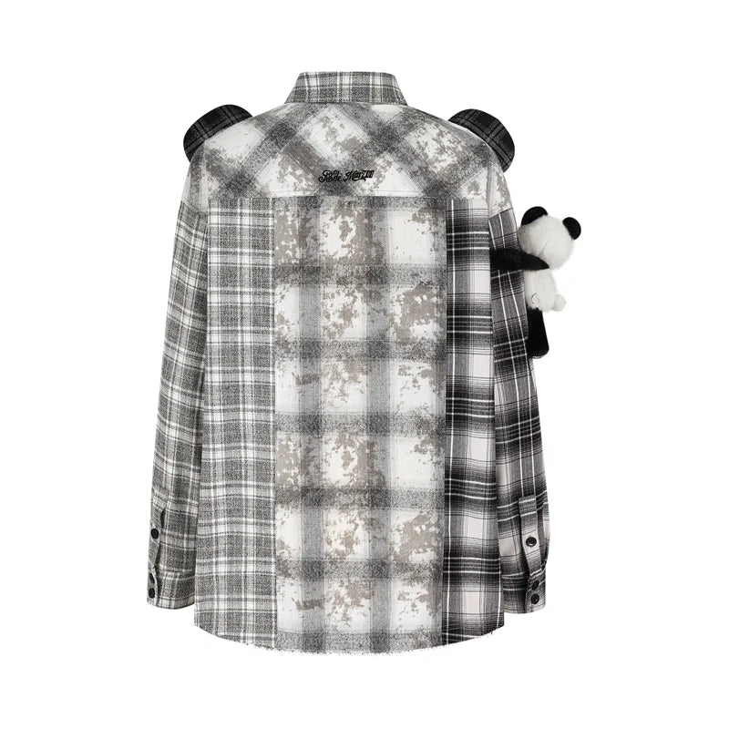 13DE MARZO Panda Bear Checkered Shirt