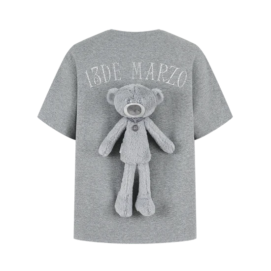 13DE MARZO Shimmer Logo Print Bear T-shirt Grey