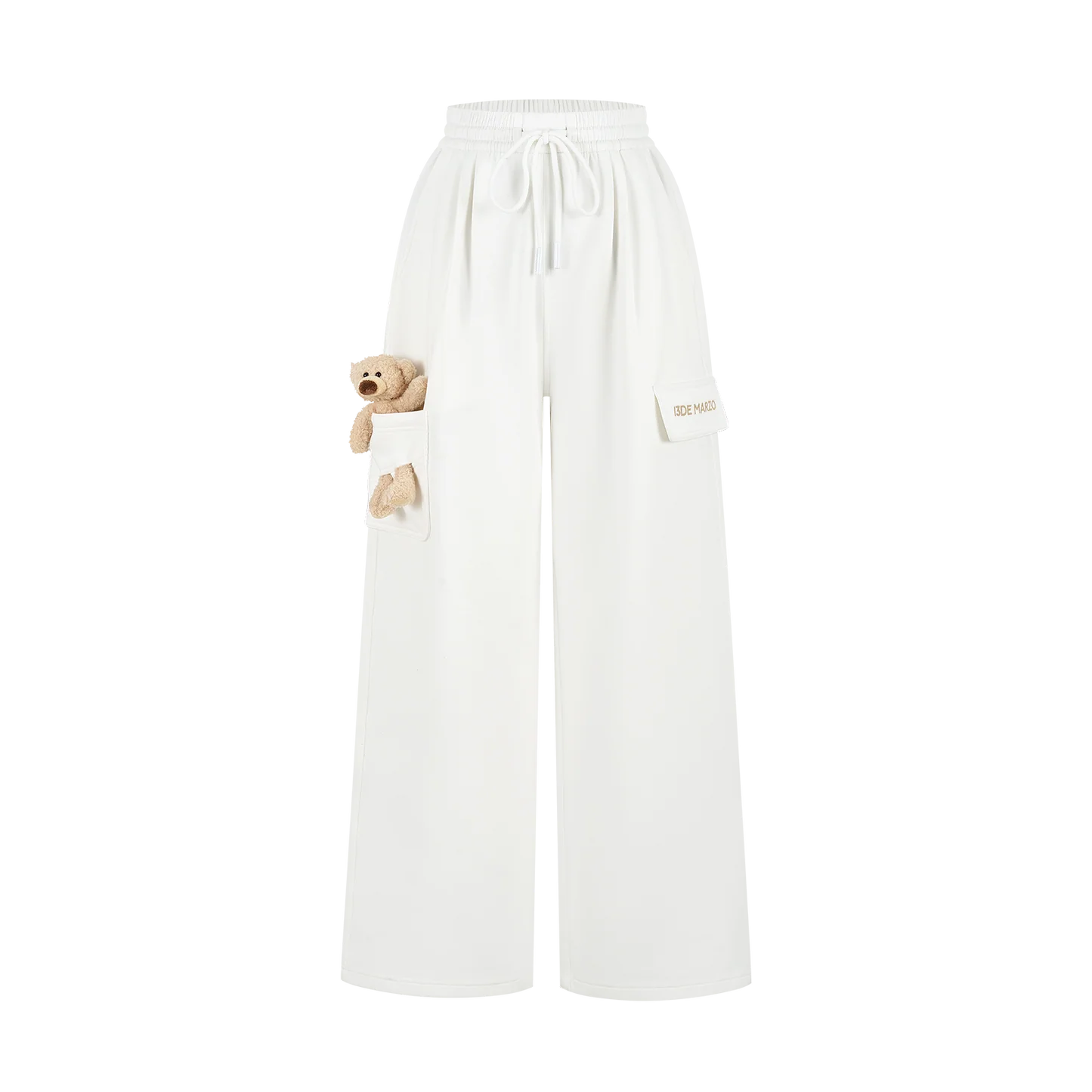 13DE MARZO Pocket Bear Wide-leg Sweatpants White