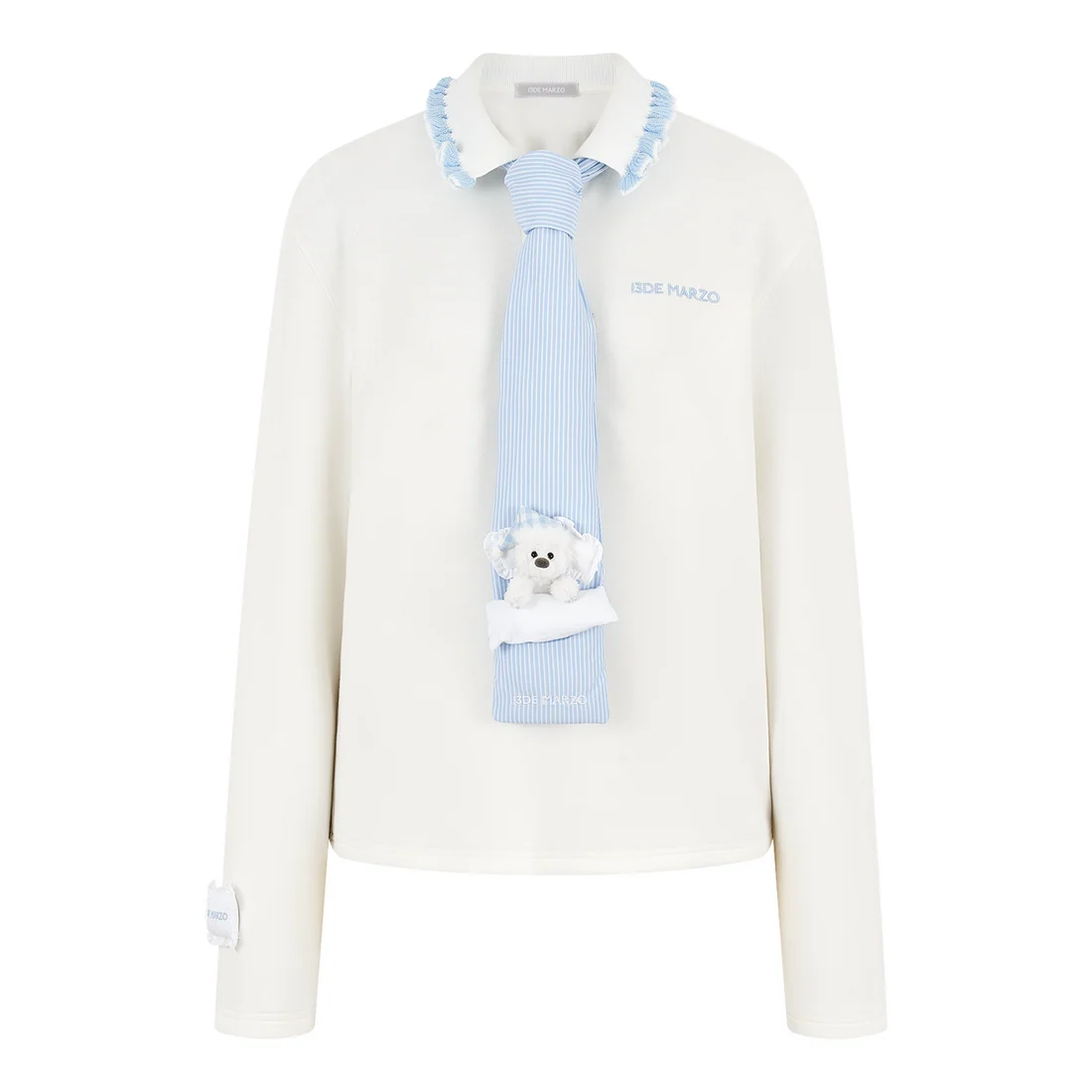 13DE MARZO Nighty Night Bear Long-Sleeve Polo White