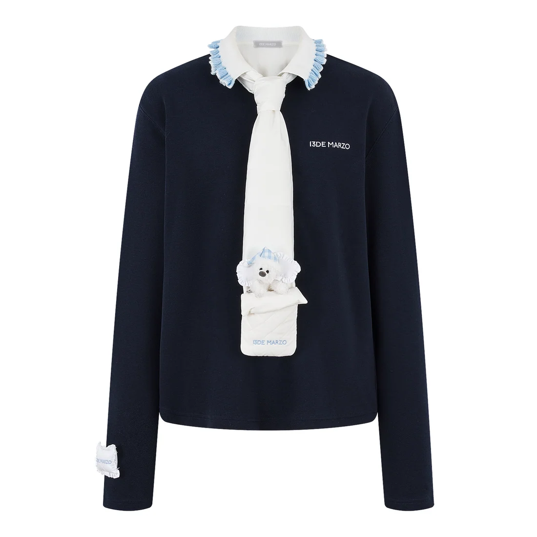13DE MARZO Nighty Night Bear Long-Sleeve Polo Navy Blue