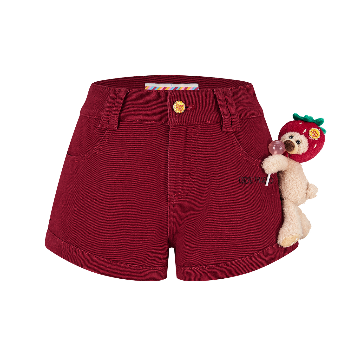 13DE MARZO Lollipop V-Waist Slim-Fit Shorts Red
