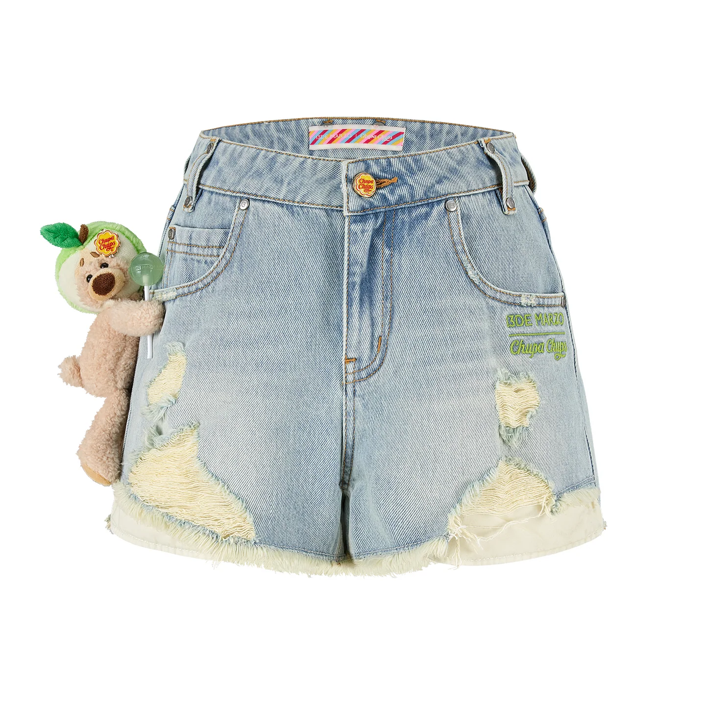 13DE MARZO Lollipop Distressed Denim Shorts Blue