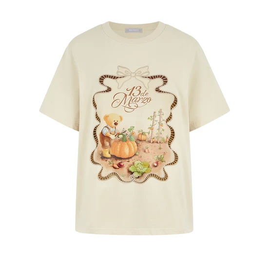 13DE MARZO Valley Pumpkin Print T-shirt Almond