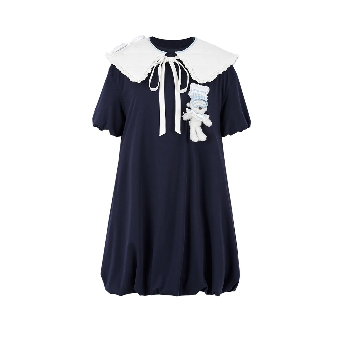 13DE MARZO Nighty Night Bear Collar T-shirt Navy Blue