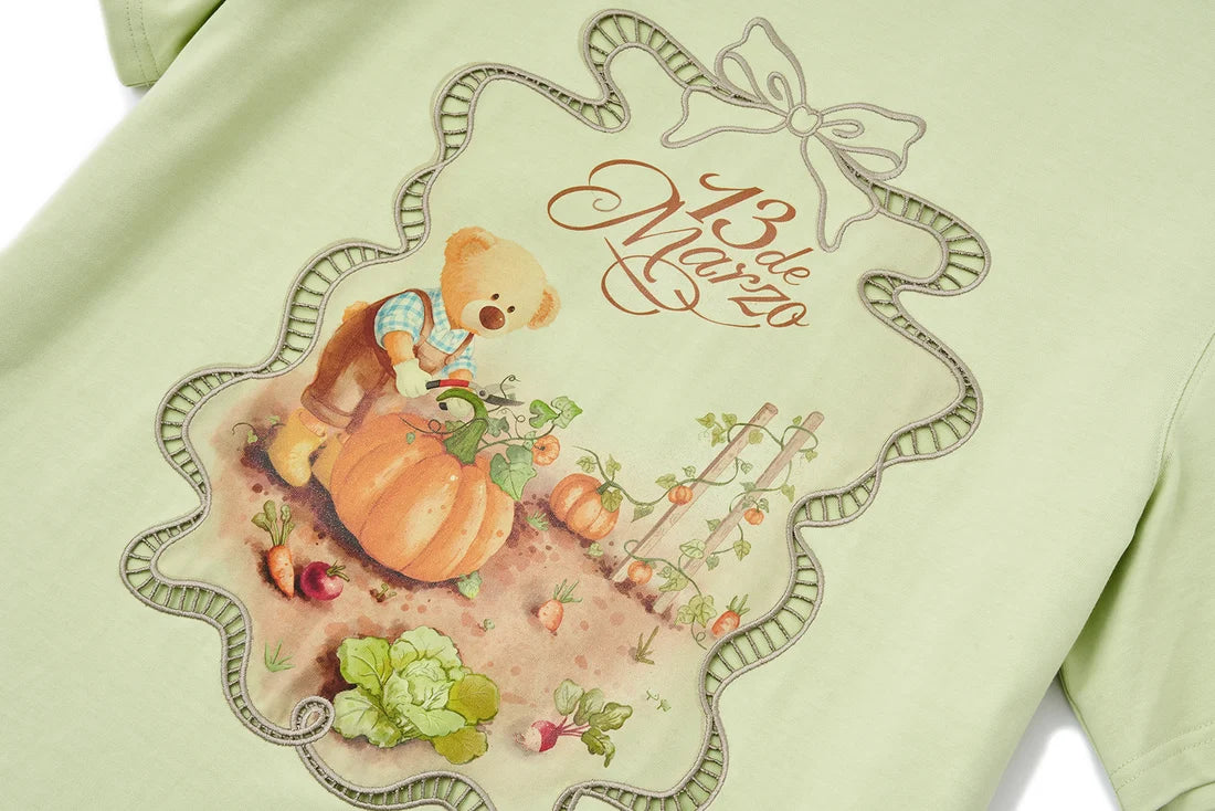 13DE MARZO Valley Pumpkin Print T-shirt Green
