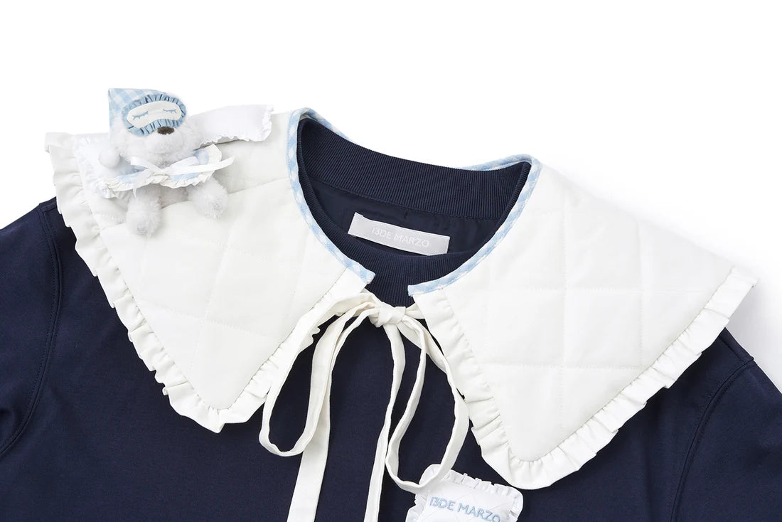 13DE MARZO Nighty Night Bear Collar T-shirt Navy Blue