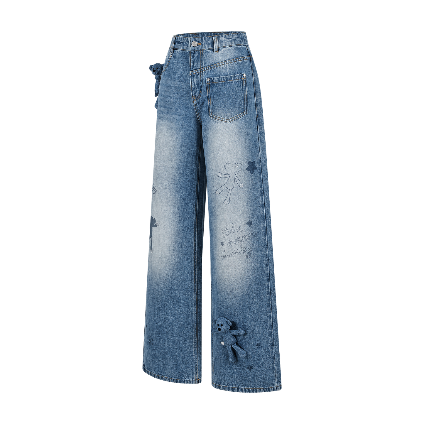 13DE MARZO Doozoo Bear Sketch Print Jeans Blue