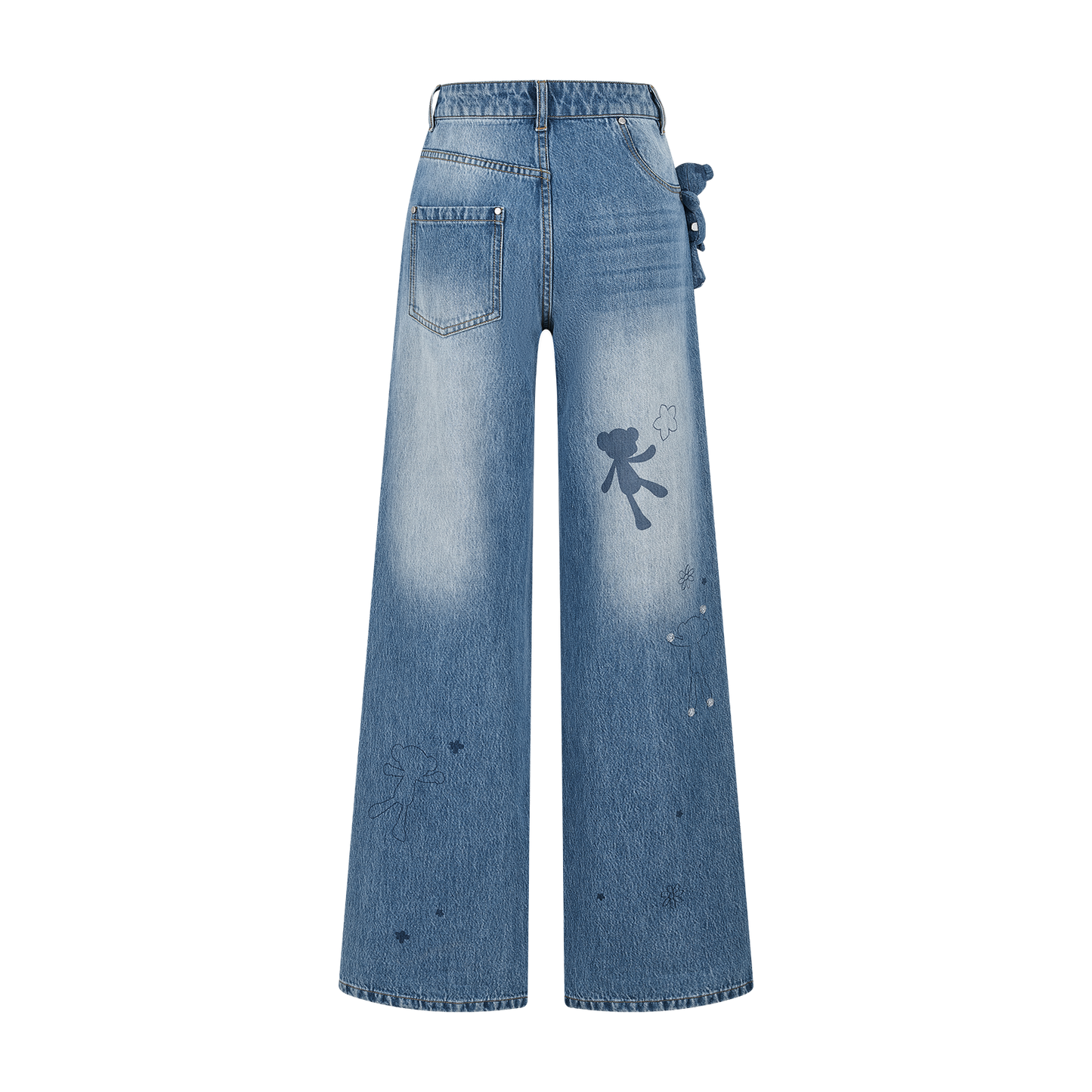 13DE MARZO Doozoo Bear Sketch Print Jeans Blue