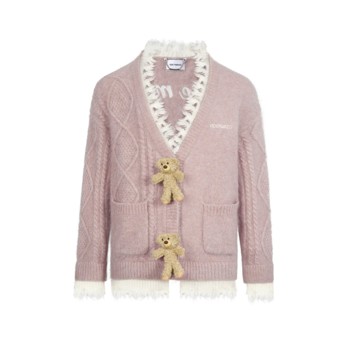 13DE MARZO BEAR BUTTON UNEDGED CARDIGAN