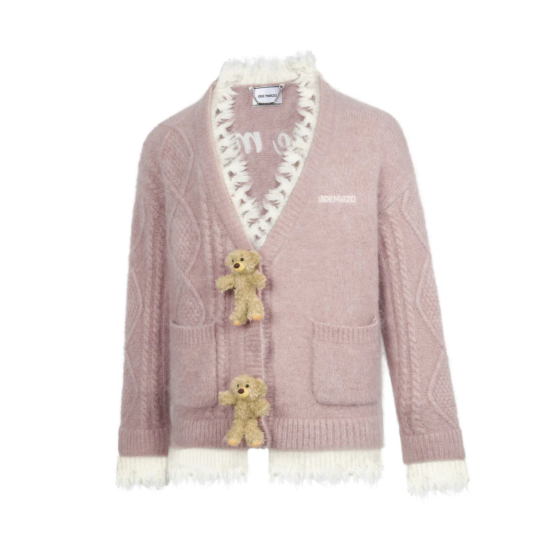 13DE MARZO BEAR BUTTON UNEDGED CARDIGAN