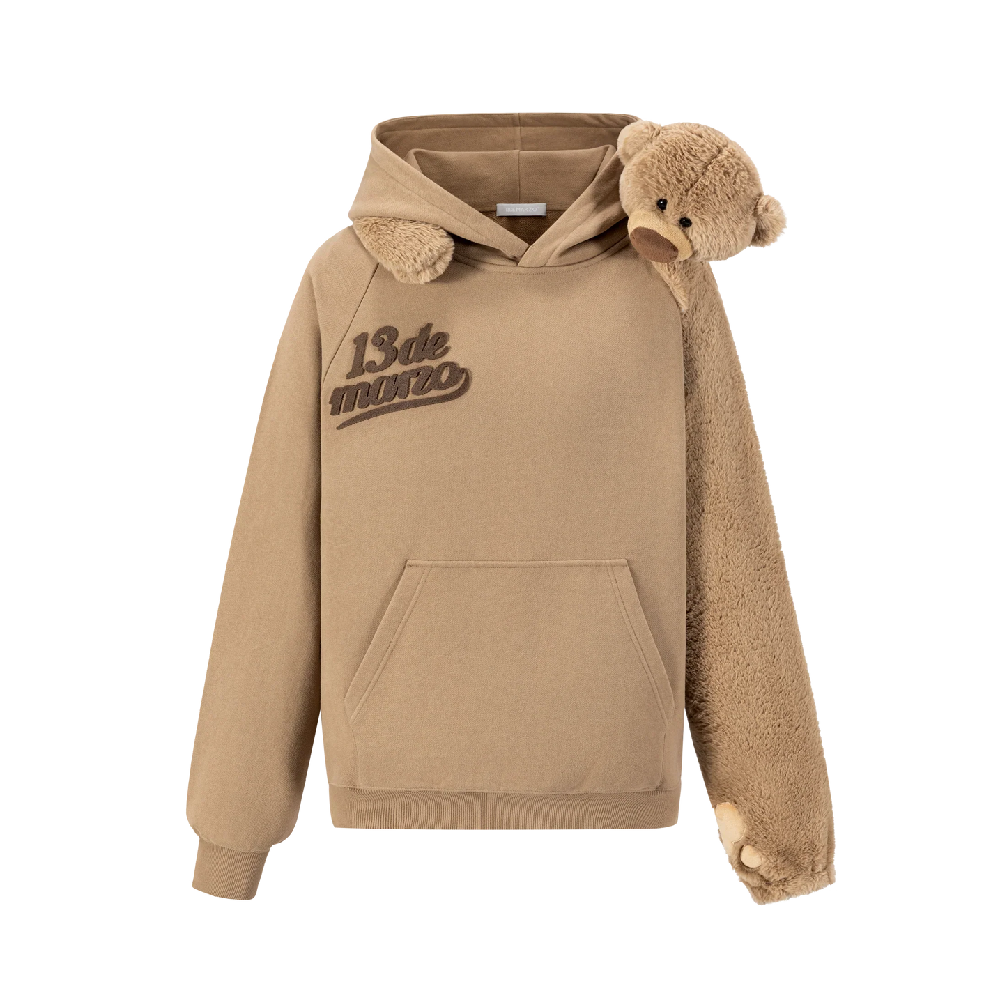 13DE MARZO BEAR GIANT SLEEVE HOODIE BROWN