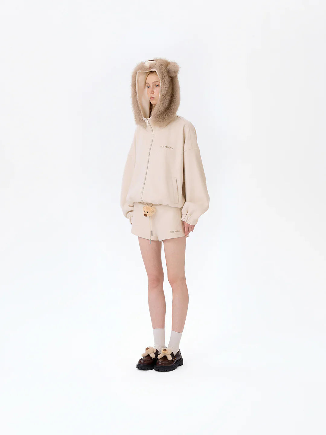 13DE MARZO Doozoo Zipper Hoodie Beige