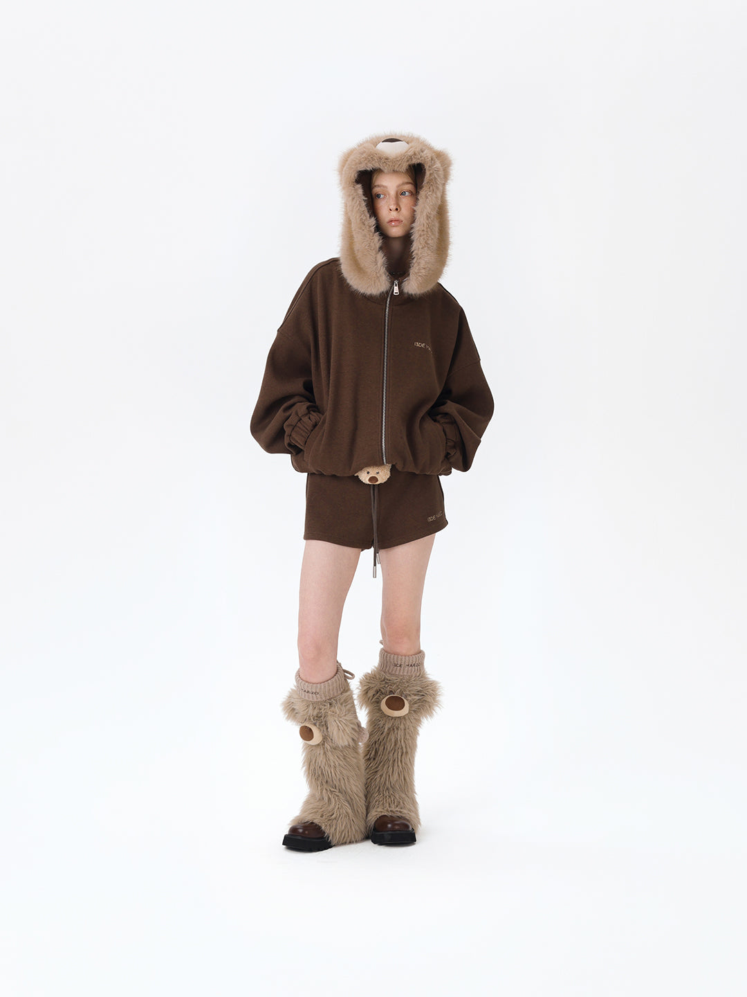 13DE MARZO Doozoo Zipper Hoodie Brown