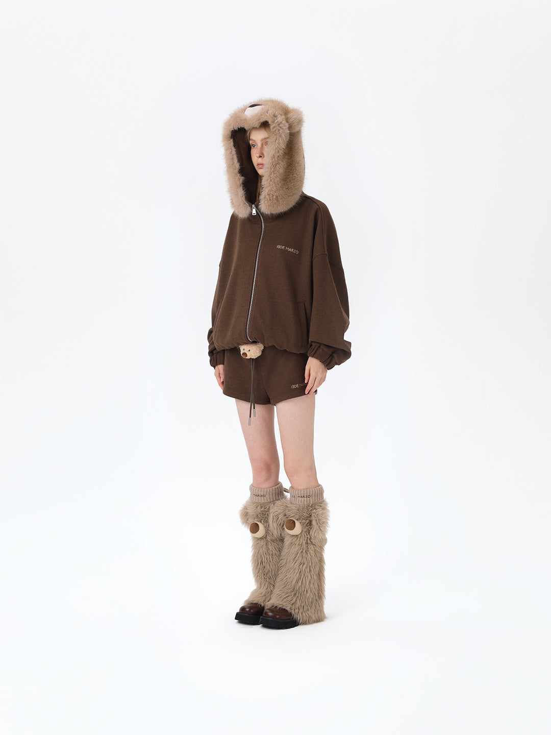 13DE MARZO Doozoo Zipper Hoodie Brown