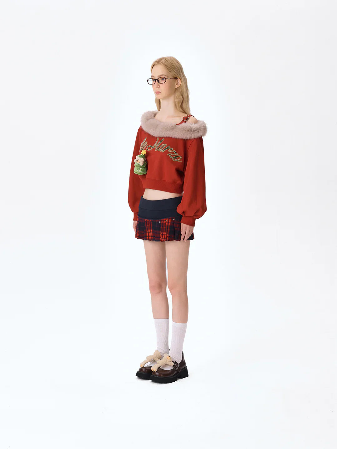13DE MARZO Bear Christmas Off Shoulder Sweater