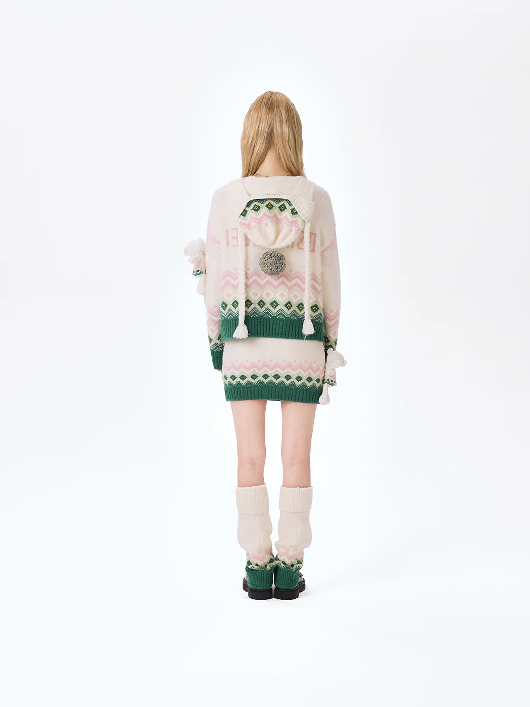 13DE MARZO Fair Isle Bear Cardigan Beige