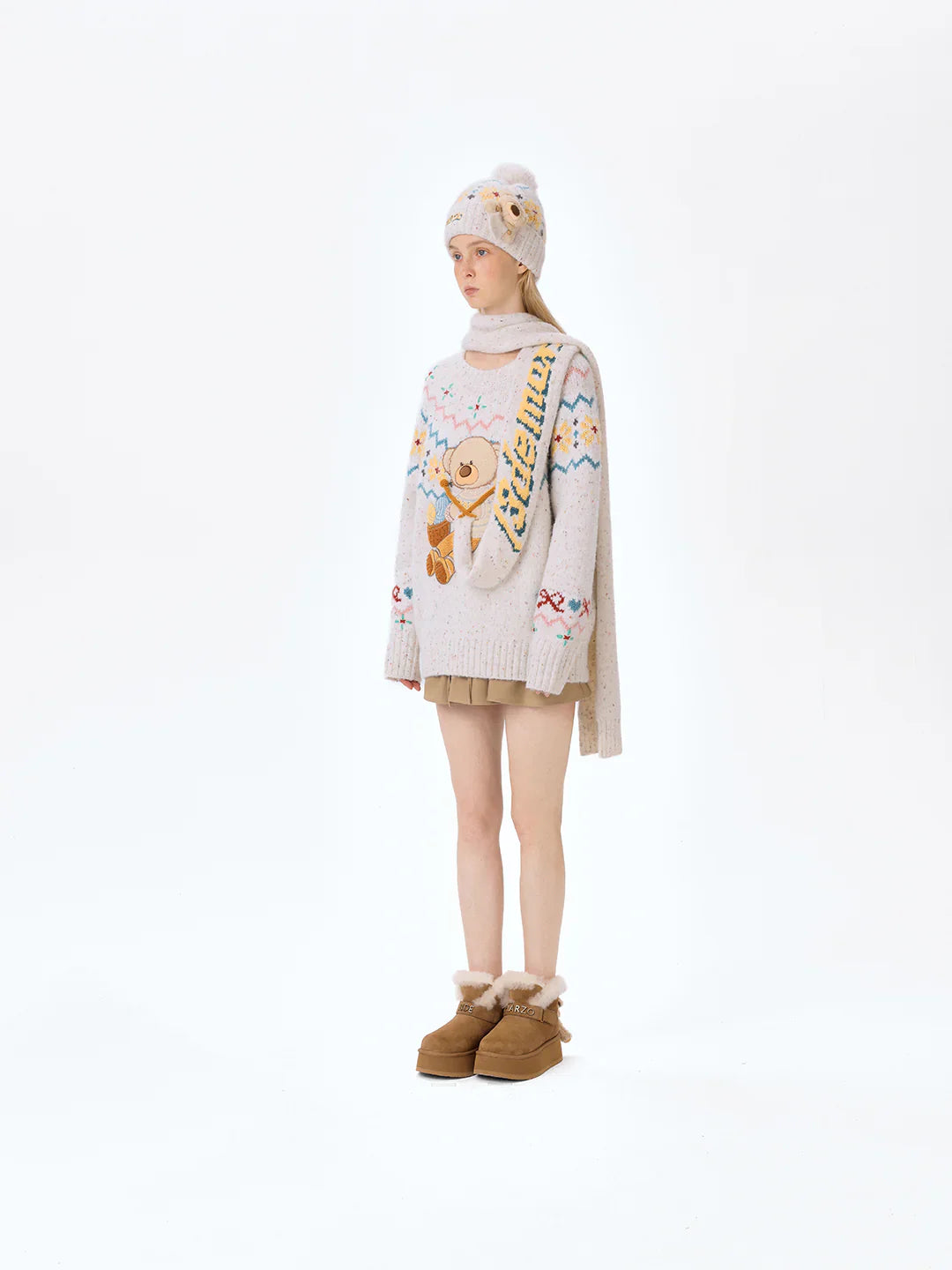 13DE MARZO Fair Isle Bear Knit Sweater