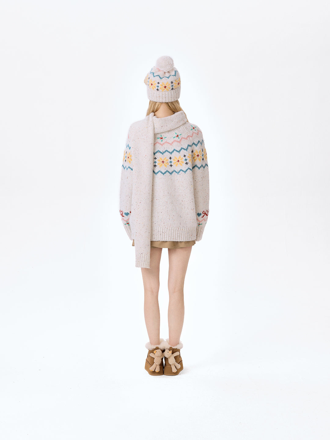 13DE MARZO Fair Isle Bear Knit Sweater