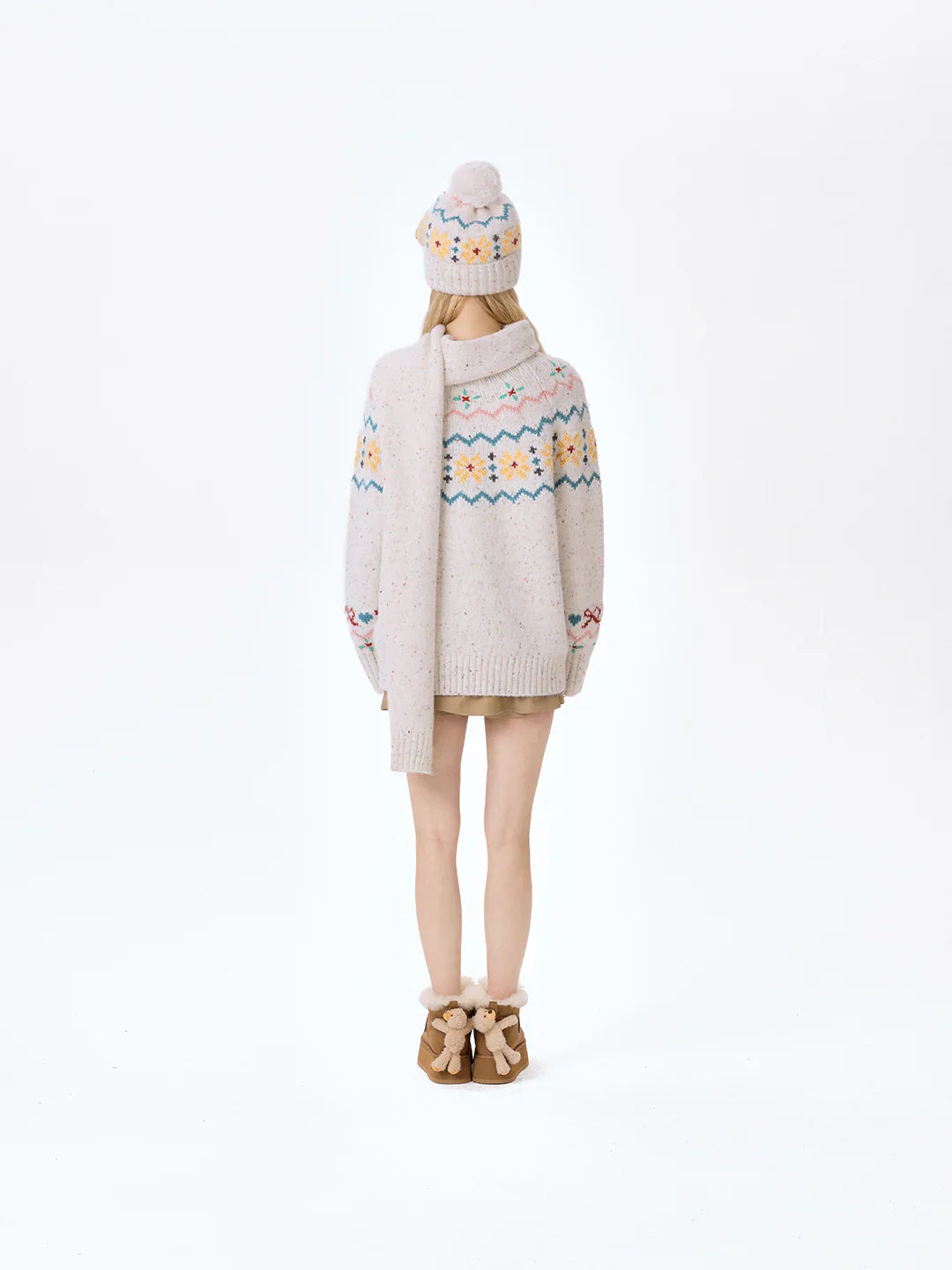 13DE MARZO Fair Isle Bear Knit Sweater