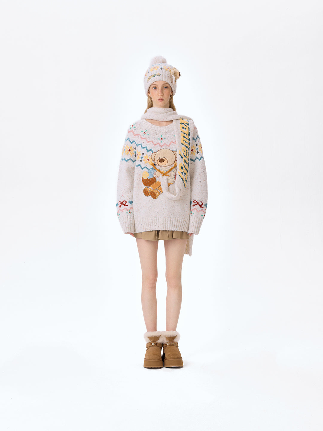 13DE MARZO Fair Isle Bear Knit Sweater