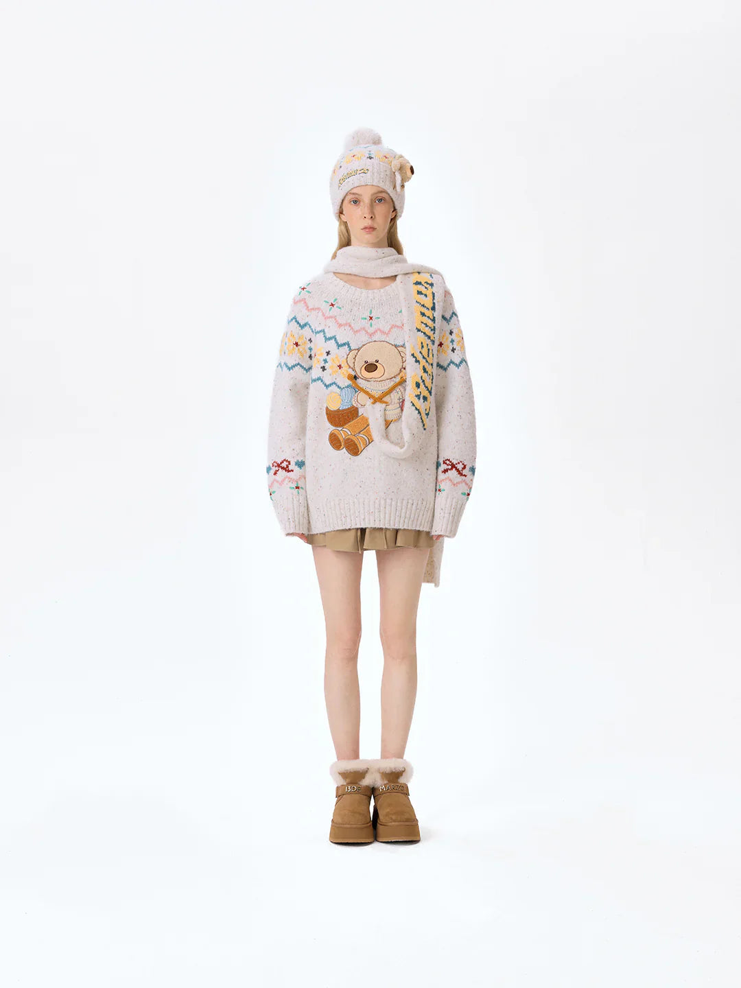 13DE MARZO Fair Isle Bear Knit Sweater