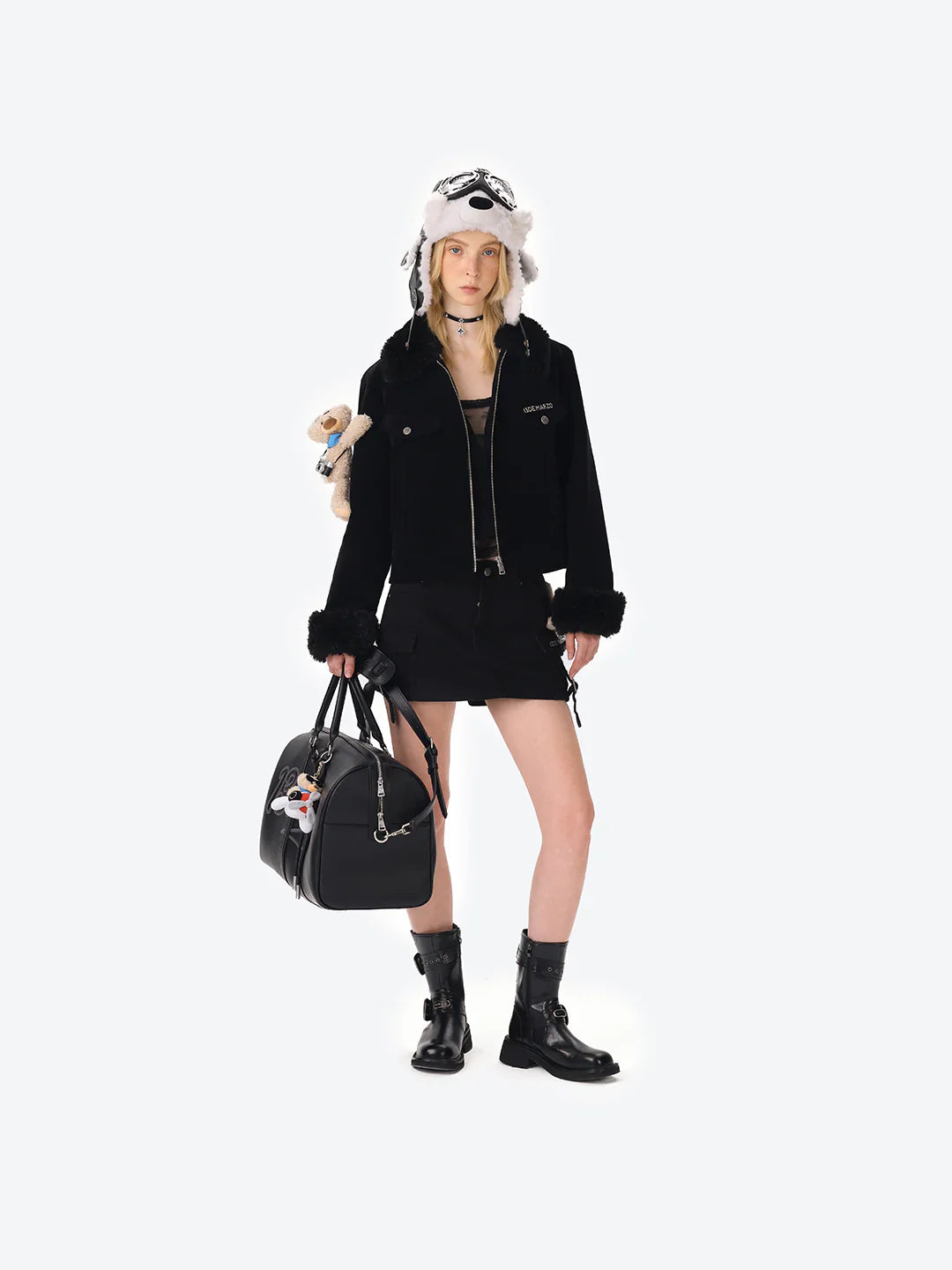 13DE MARZO Bear Corduroy Detachable Jacket Black