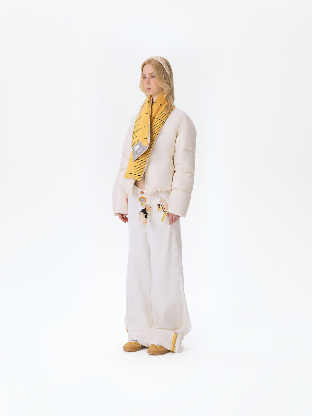 13DE MARZO Tailor Bear Button Jeans White