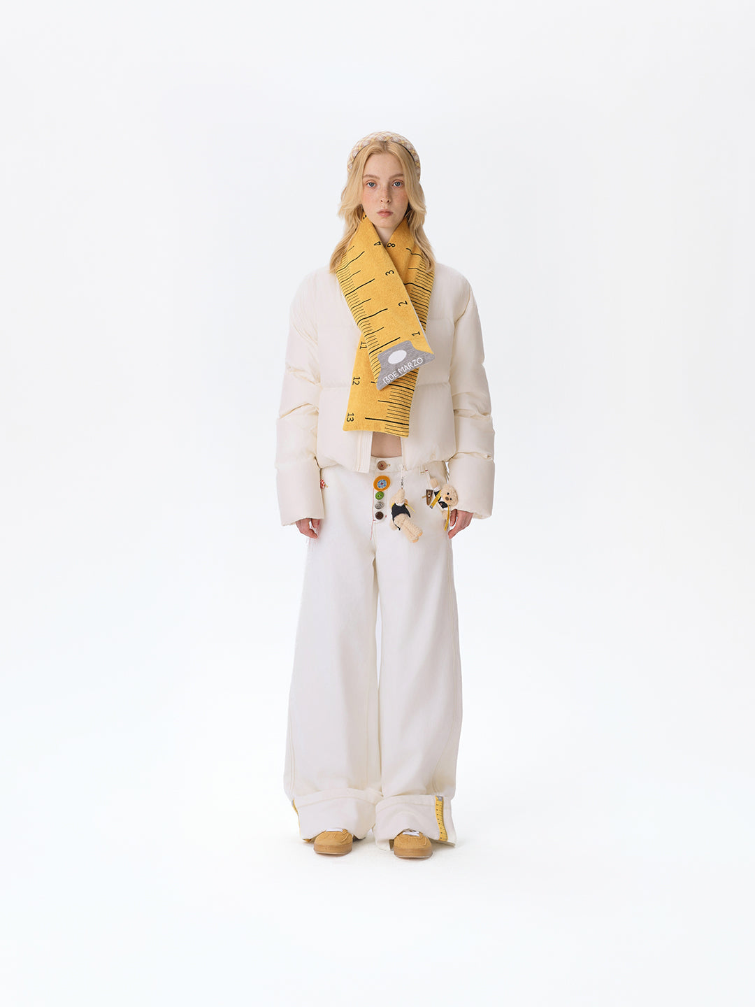 13DE MARZO Tailor Bear Button Jeans White