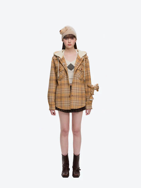 13DE MARZO Doozoo Checked Hooded Jacket
