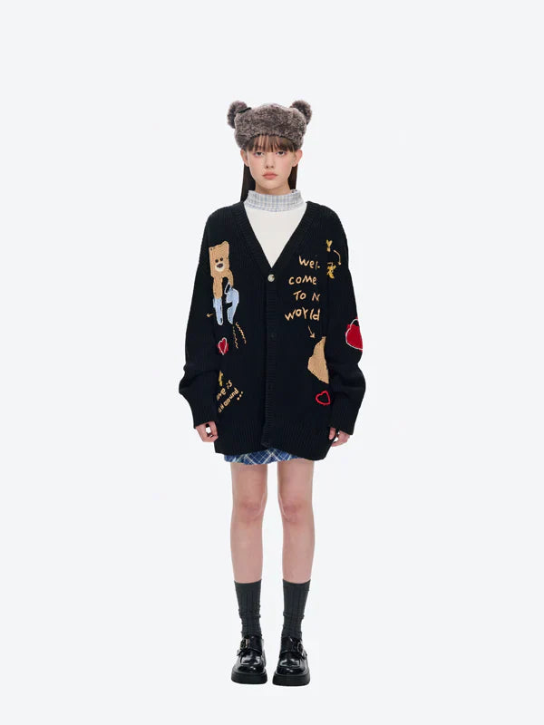 13DE MARZO Doozoo Doodles Cardigan - Black