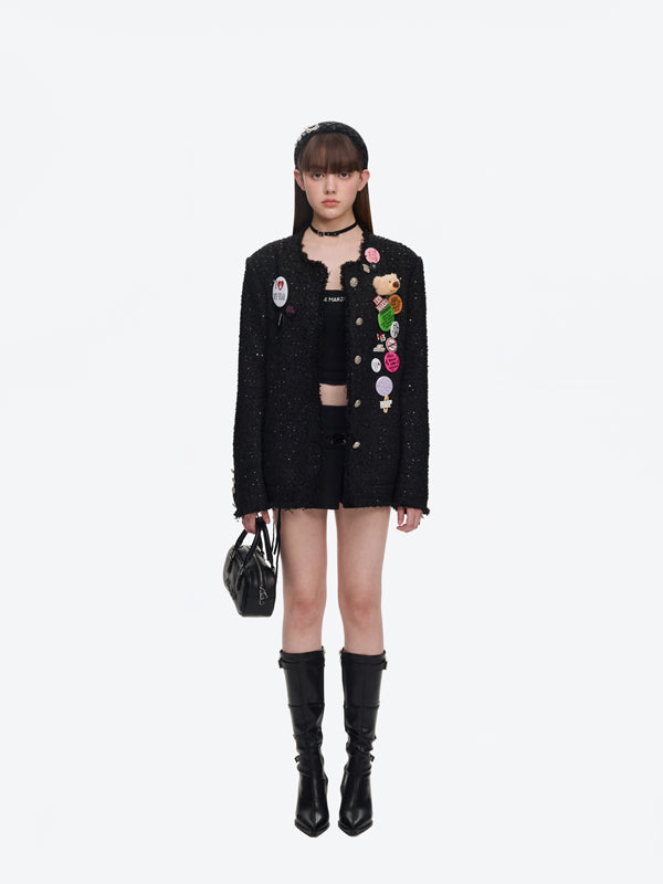 13DE MARZO Badge Vintage Chunky Wool Jacket