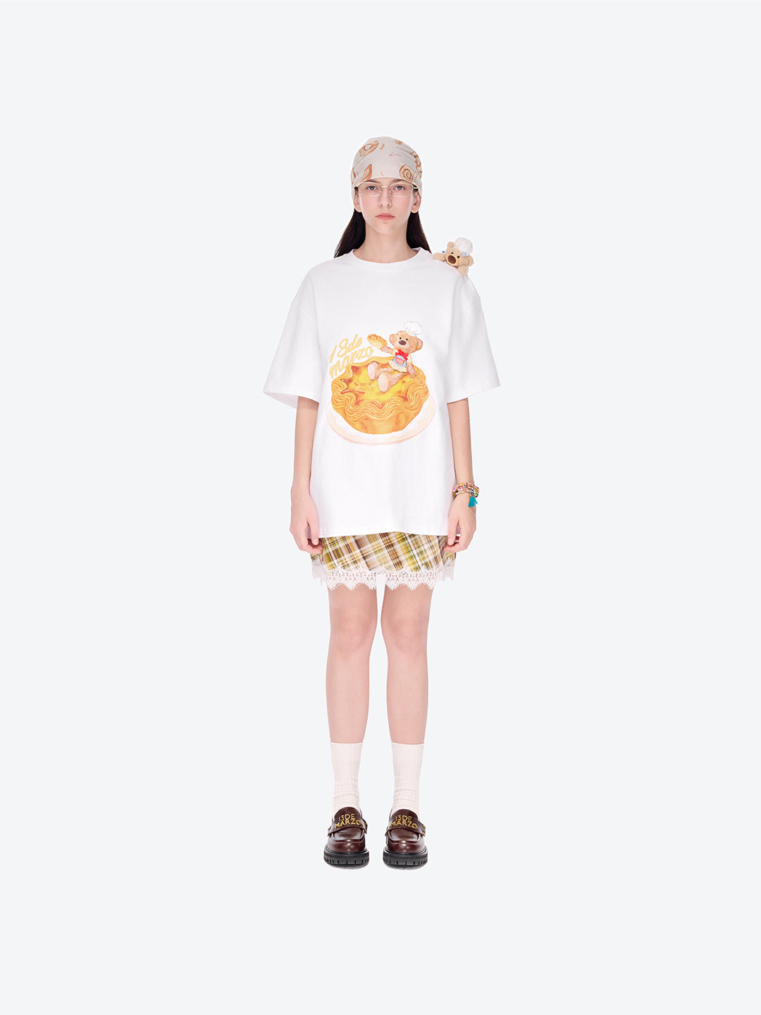 13DE MARZO Bear  Macau Tart T-shirt White