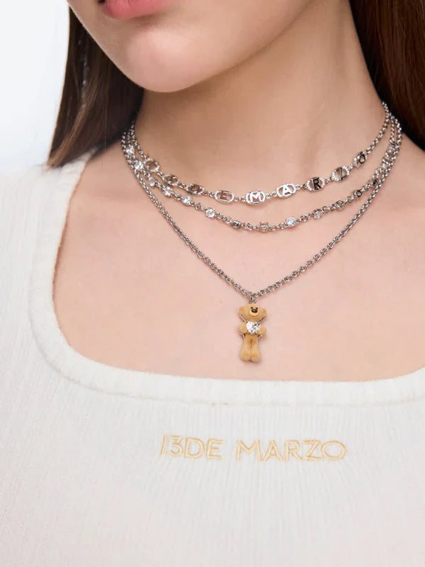 13DE MARZO Bear Hug Heart Layered Necklace