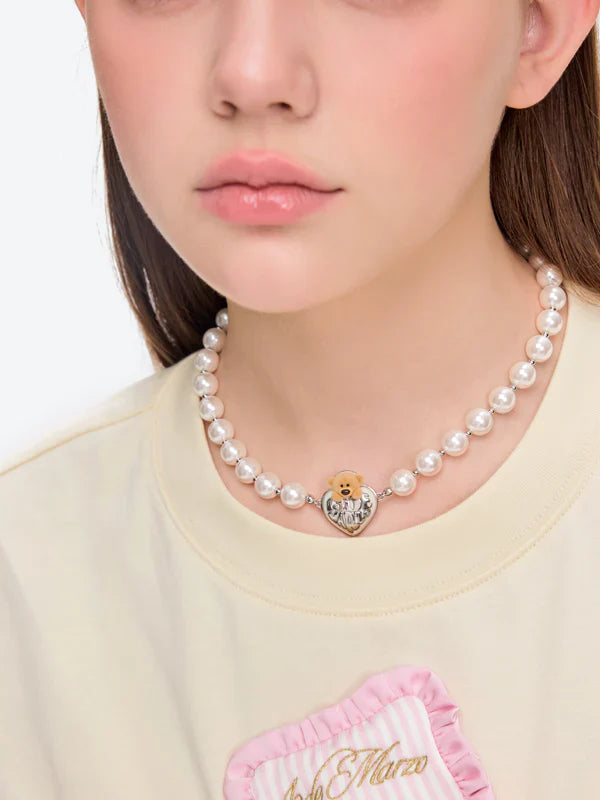 13DE MARZO Bear Heart Pearl Chain