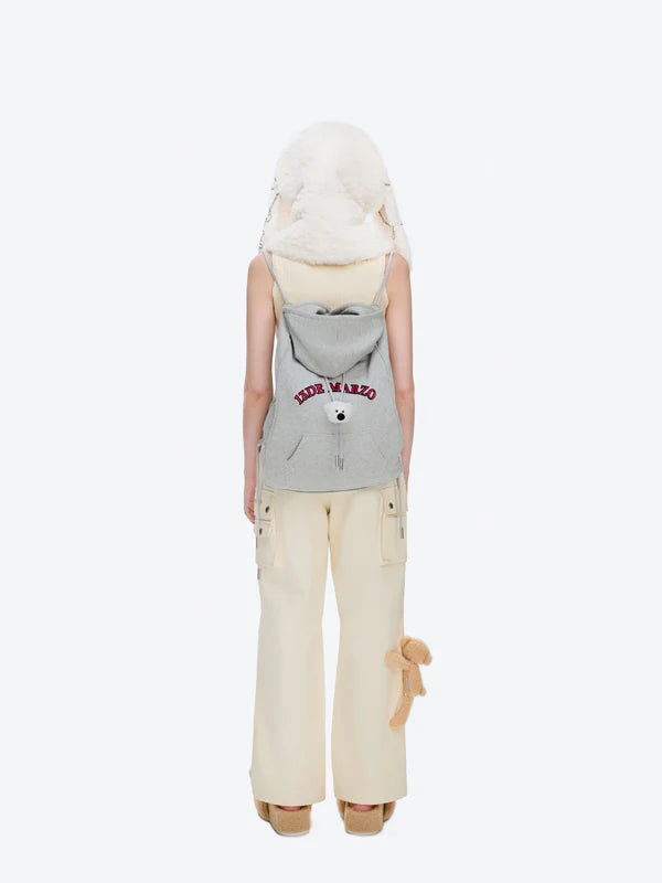 13DE MARZO Doozoo Faux Hoodie String Bag Grey