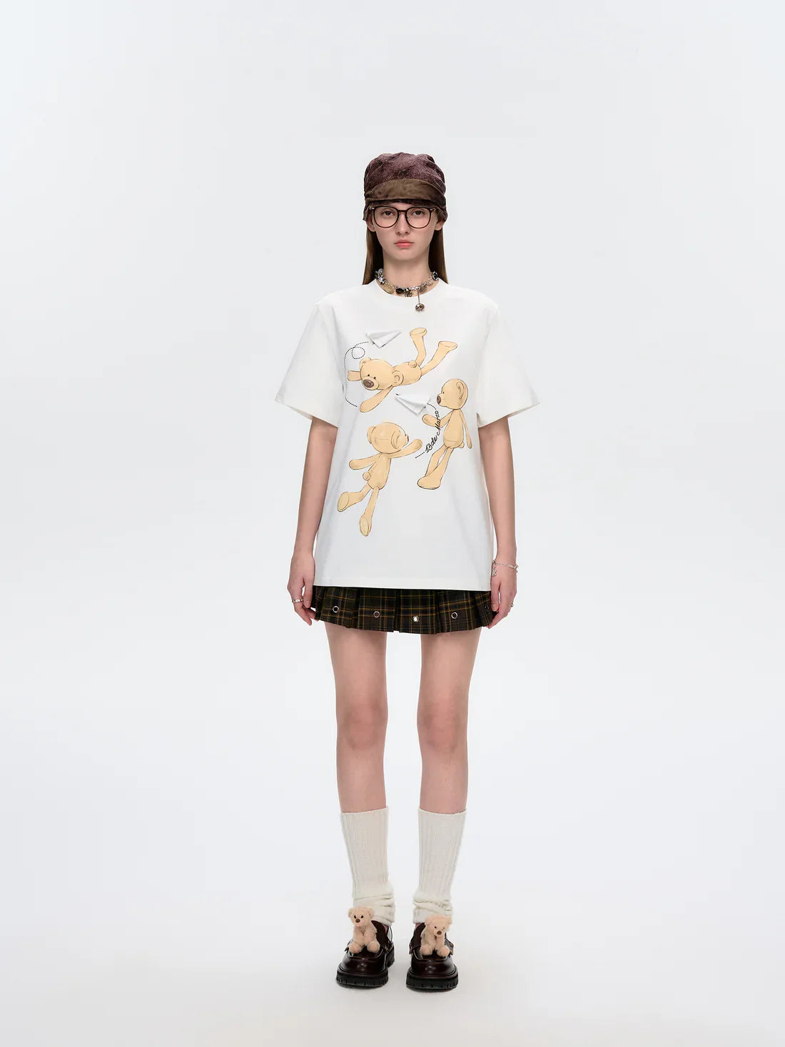 13DE MARZO Paper Plane Bear T-Shirt WHITE