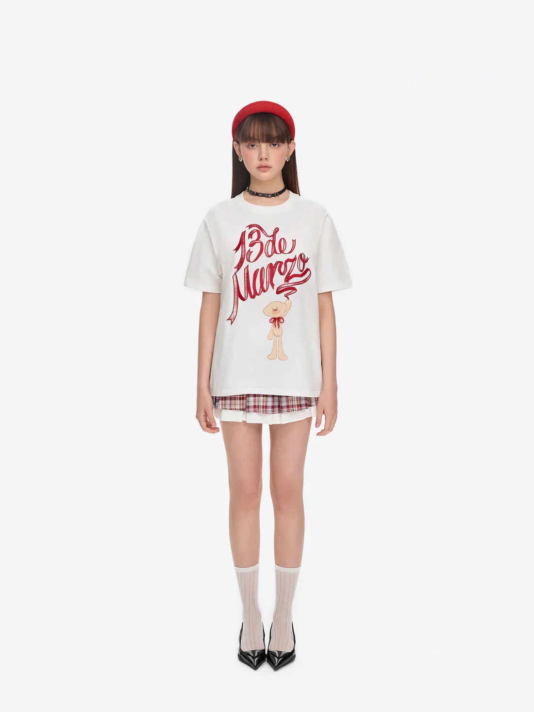 13DE MARZO Doozoo Checked Ribbon T-Shirt