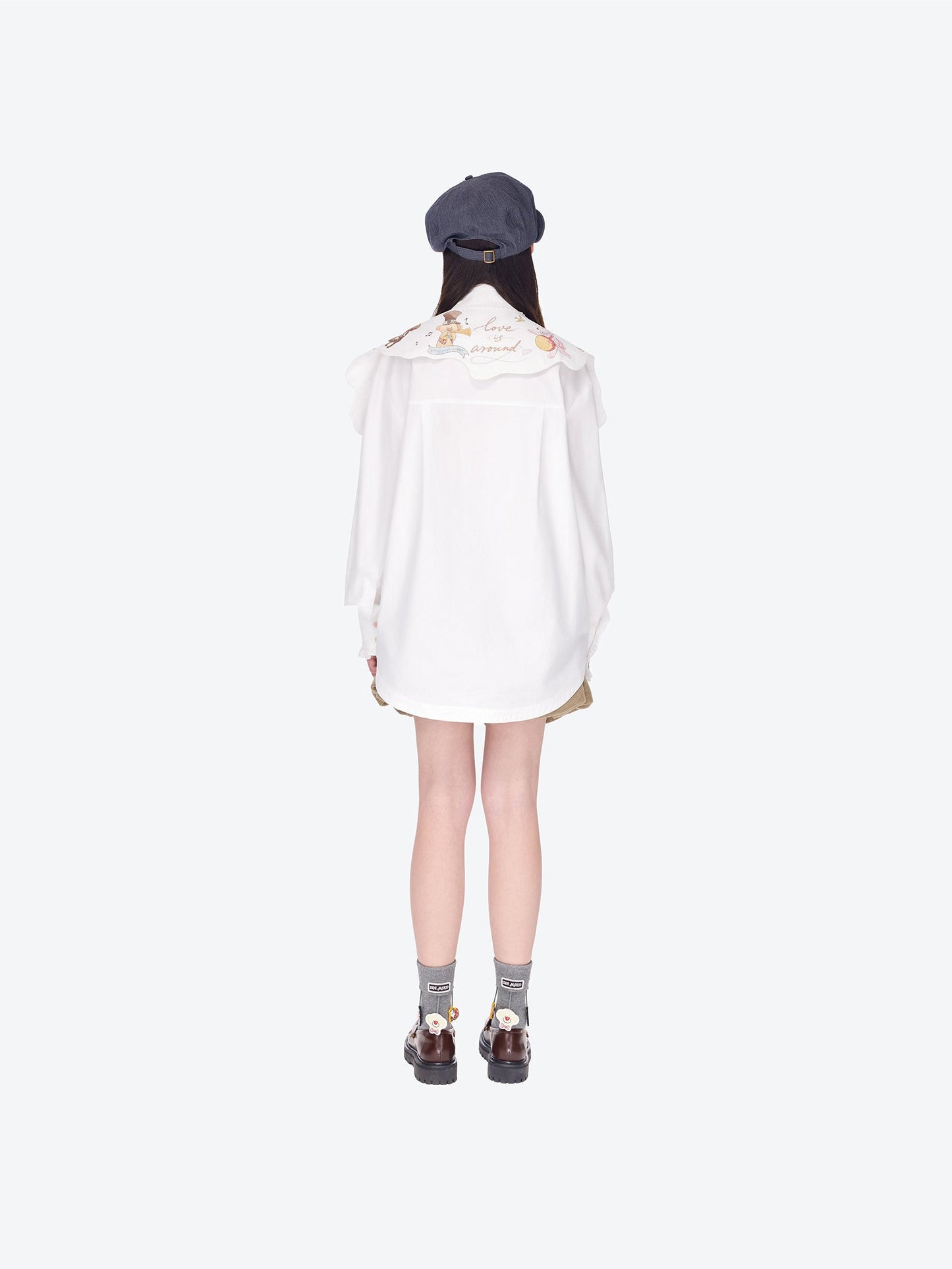 13DE MARZO Detachable CapeCircus Print Shirt White