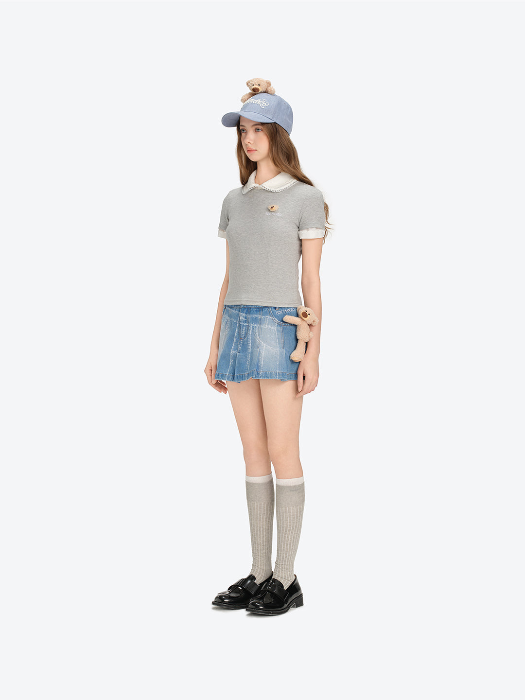 13DE MARZO Misposition Printing Denim Dress Blue