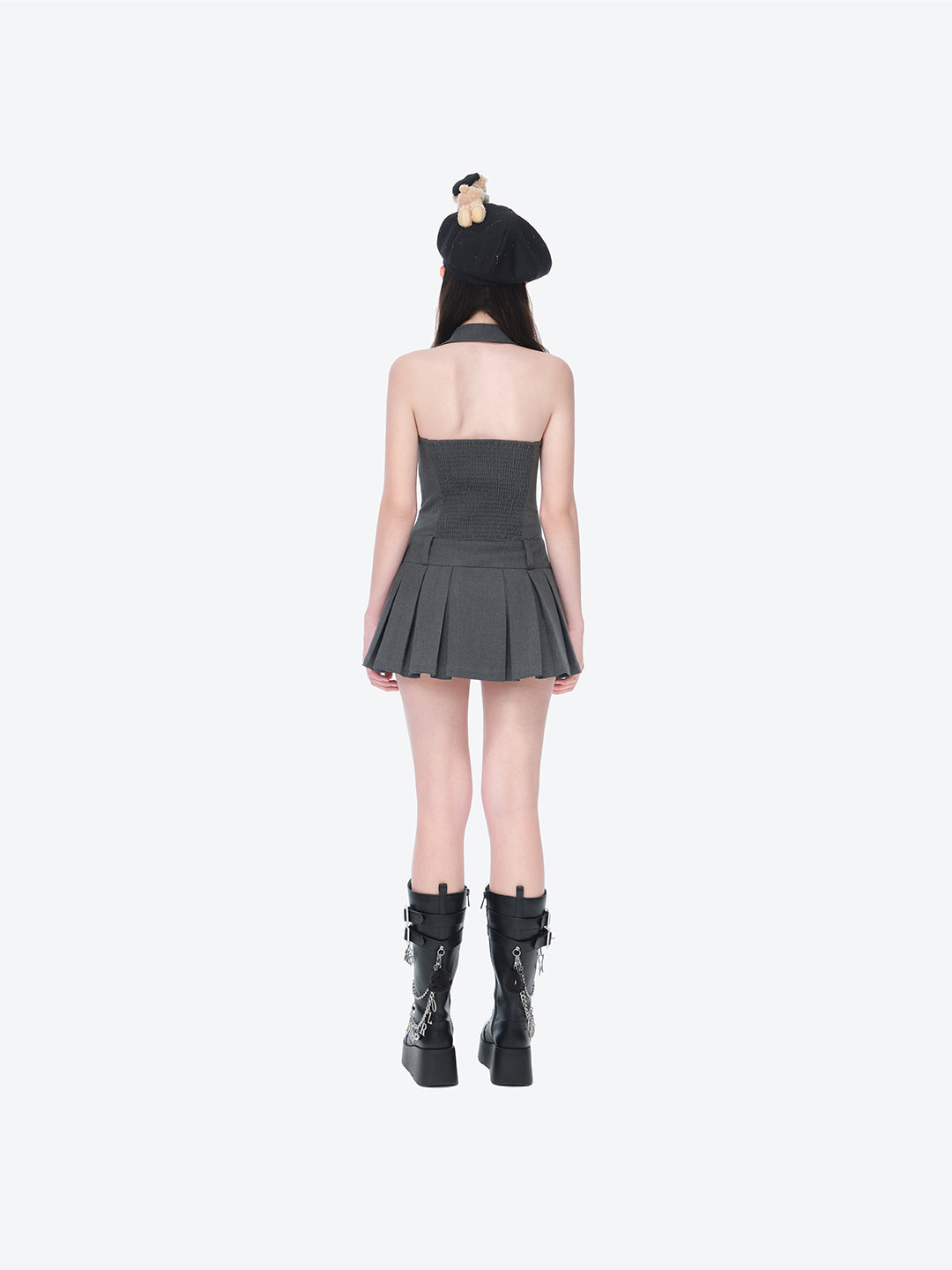 13DE MARZO Glass Print Octagonal Beret Black